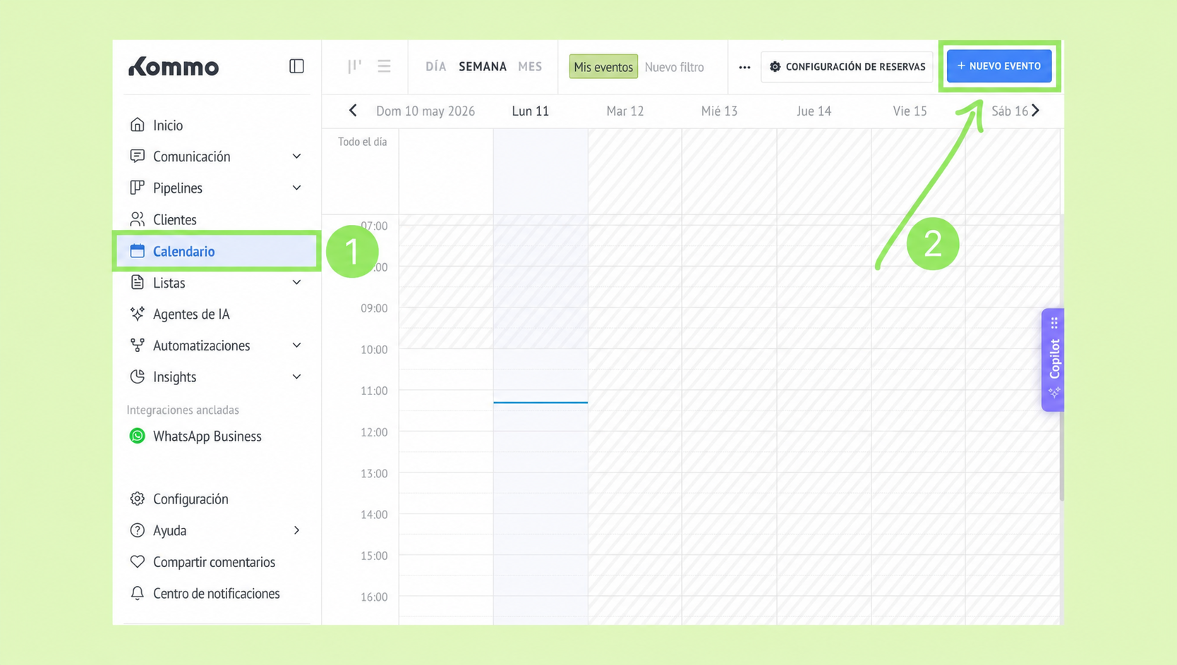 The calendar interface showing event creation and navigation options for scheduling.